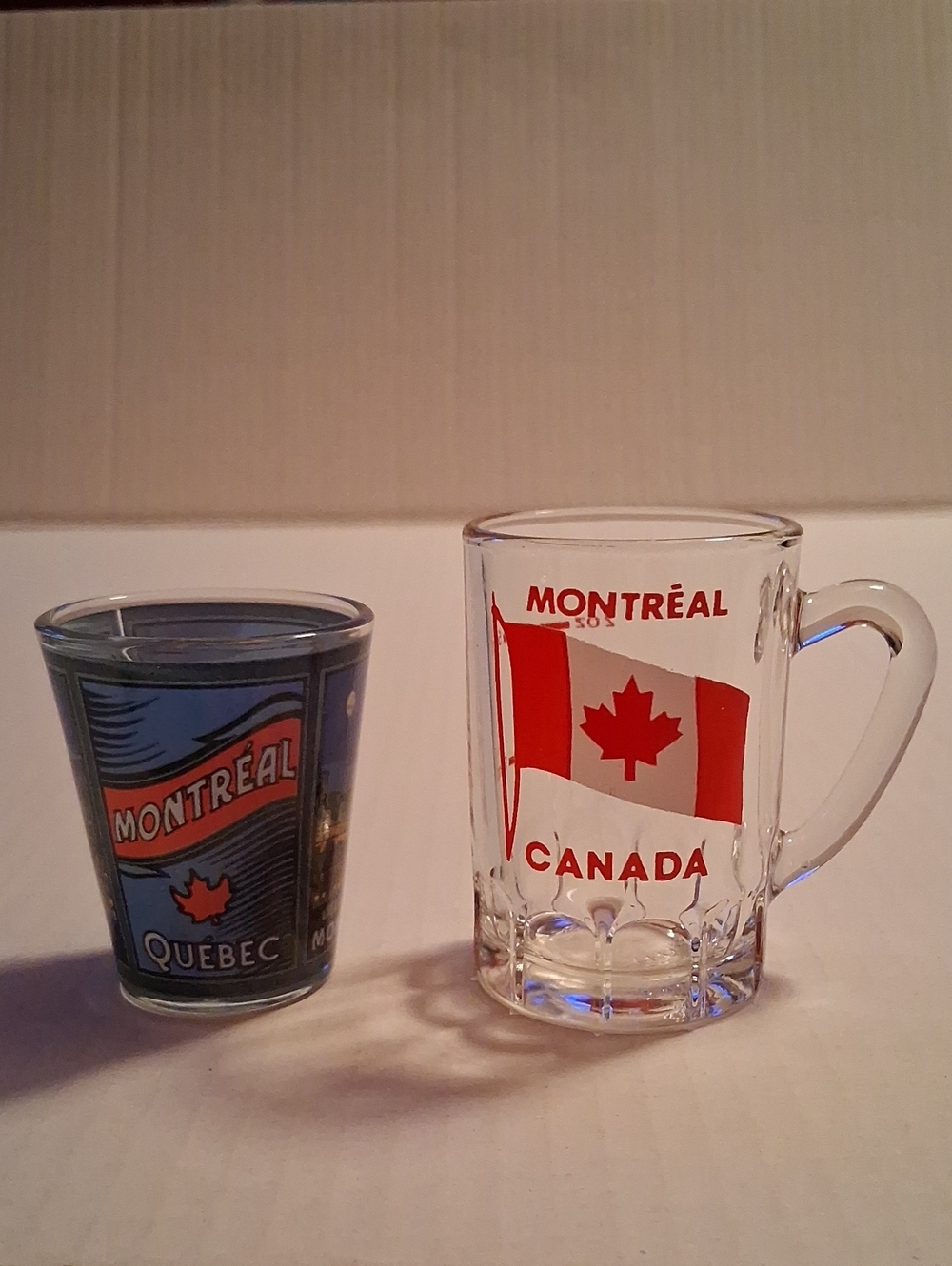 Montreal Canada Red and Clear Glass Souvenir Mugs
